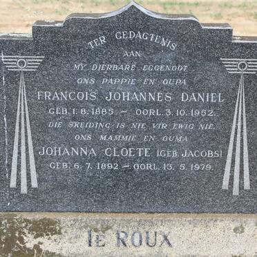 ROUX Francois Johannes Daniel, le 1885-1952 &amp; Johanna Cloete  JACOBS 1892-1979
