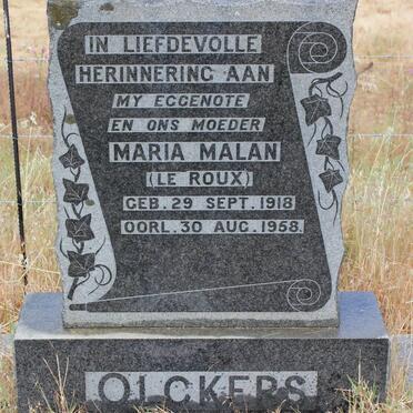 OLCKERS Maria Malan nee LE ROUX 1918-1958