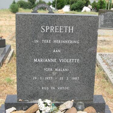 SPREETH Marianne Violette nee MALAN 1955-1987