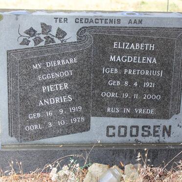 GOOSEN Pieter Andries 1919-1978 &amp; Elizabeth Magdelena PRETORIUS 1921-2000