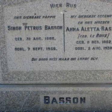 BASSON Simon Petrus 1880-1956 &amp; Anna Aletta LE ROUX 1882-1938