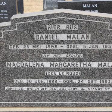 MALAN Daniel 1898-1955 &amp;  Magdalena Margaretha LE ROUX 1898-1983
