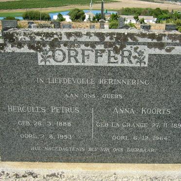ORFFER Hercules Petrus 1888-1953 &amp; Anna Koorts LA GRANGE 1899-1964