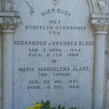 BLAKE Gerhardus Johannes 1845-1909 &amp; Maria Magdalena LATEGAN 1851-1928