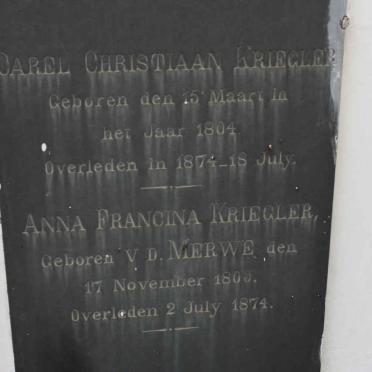 KRIEGLER Carel Christiaan 1804-1874 &amp; Anna Francina VAN DER MERWE 1800-1874