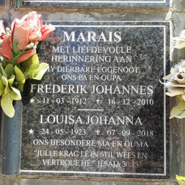 MARAIS Frederick Johannes 1912-2010 &amp; Louisa Johanna 1923-2018