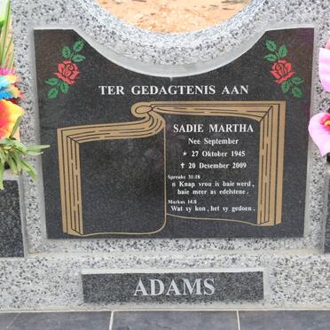 ADAMS Sadie Martha nee SEPTEMBER 1945-2009