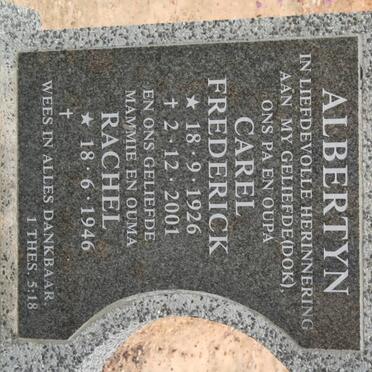 ALBERTYN Carel Frederick 1926-2001 &amp; Rachel 1946-