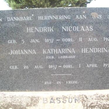 BASSON Hendrik Nicolaas 1857-1924 &amp; Johanna Katharina Hendrina LOMBARD 1857-1952