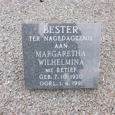 BESTER Margaretha Wilhelmina nee RETIEF 1920-1991