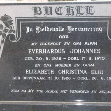 BUCKLE Everhardus Johannes 1926-1970 &amp; Elizabeth Christina DIPPENAAR 1926-1992