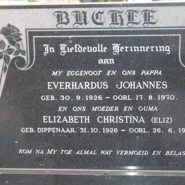 BUCKLE Everhardus Johannes 1926-1970 &amp; Elizabeth Christina DIPPENAAR 1926-1992