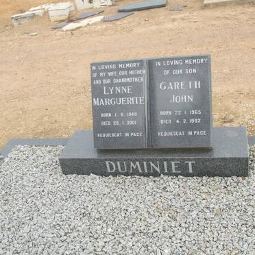 DUMINIET Lynne Marguerite 1940-2001 :: DUMINIET Gareth John 1965-1992