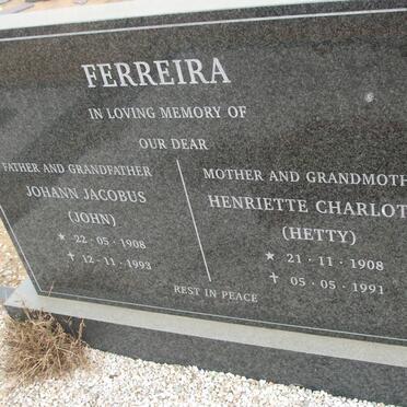FERREIRA Johann Jacobus 1908-1993 &amp; Henriette Charlotte 1908-1991