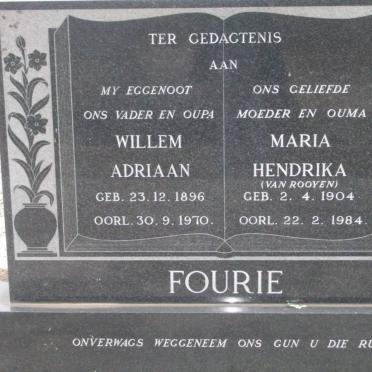 FOURIE Willem Adriaan 1896-1970 &amp; Maria Hendrika VAN ROOYEN 1904-1984