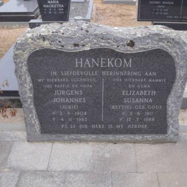 HANEKOM Jurgens Johannes 1904-1985 &amp; Elizabeth Susanna GOUS 1911-1988