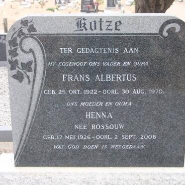 KOTZE Frans Albertus 1922-1970 &amp; Henna ROSSOUW 1926-2008