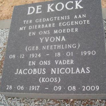 KOCK Jacobus Nicolaas, de 1917-2009 &amp; Yvona NEETHLING 1924-1990