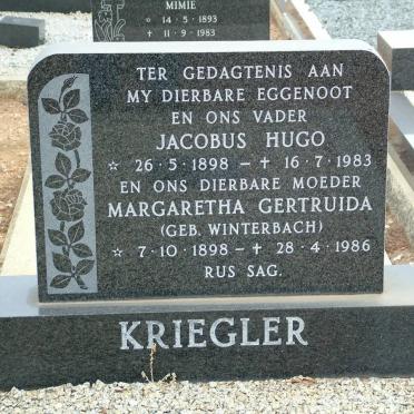 KRIEGLER Jacobus Hugo 1898-1983 &amp; Margaretha Gertruida WINTERBACH 1898-1986