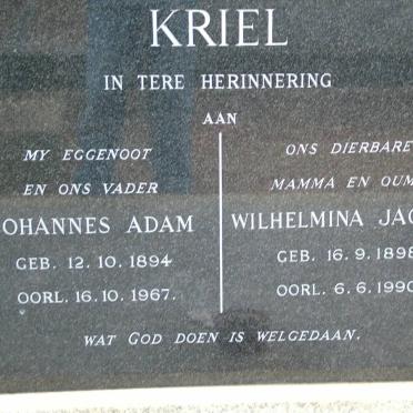 KRIEL Johannes Adam 1894-1967 &amp; Wilhelmina Jacoba 1898-1990