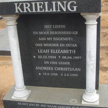 KRIELING Andries Christiaan 1926-1999 &amp; Leah Elizabeth 1934-1997