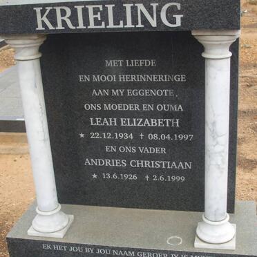 KRIELING Andries Christiaan 1926-1999 &amp; Leah Elizabeth 1934-1997