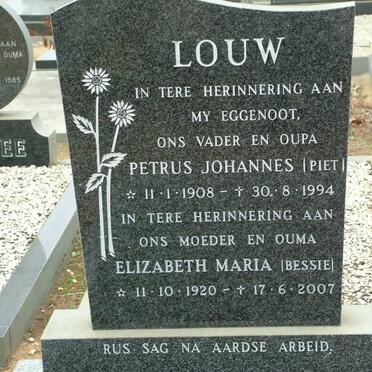 LOUW Petrus Johannes 1908-1994 &amp; Elizabeth Maria 1920-2007