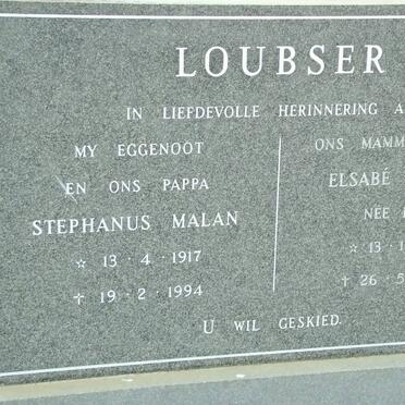 LOUBSER Stephanus Malan 1917-1994 &amp; Elsabé Villieria BOTMA 1921-2000