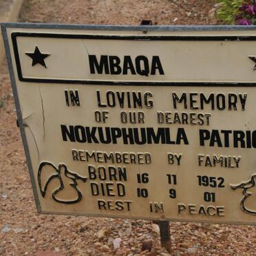 MBAQA Nokuphumla Patricia 1952-2001