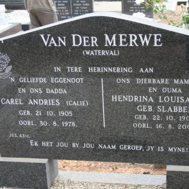 MERWE Carel Andries, van der 1905-1978 &amp; Hendrina Louisa SLABBER 1907-2006