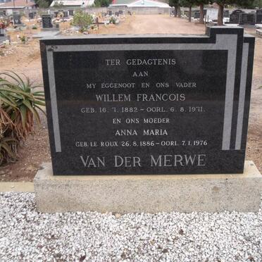 MERWE Willem Francois, van der 1882-1971 &amp; Anna Maria LE ROUX 1886-1976