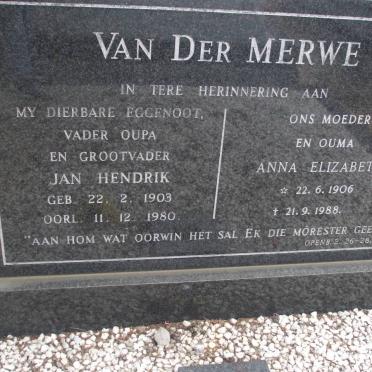 MERWE Jan Hendrik, van der 1903-1980 &amp; Anna Elizabeth 1906-1988