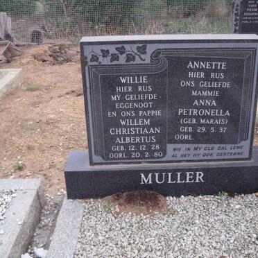 MULLER Willem Christiaan Albertus 1928-1980 &amp; Anna Petronella MARAIS 1937-