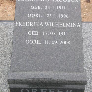 ORFFER Johannes Jacobus 1911-1996 &amp; Fredrika Wilhelmina 1911-2008