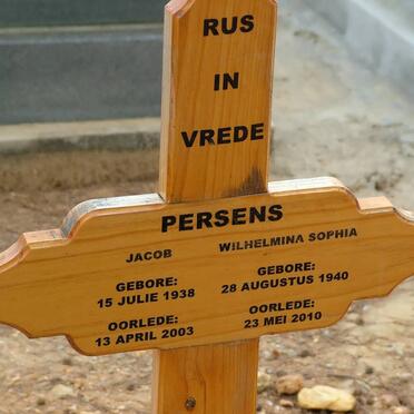 PERSENS Jacob 1938-2003 &amp; Wilhelmina Sophia 1940-2010