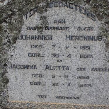 RICHTER Johannes Heronimus 1851-1937 &amp; Jacomina Aletta KRIEGLER 1864-1943