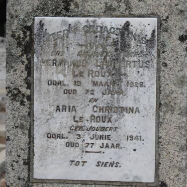 ROUX Hermanus Lambertus, le -1928 &amp; Maria Christina JOUBERT -1941