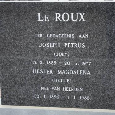 ROUX Joseph Petrus, le 1889-1977 &amp; Hester Magdalena VAN HEERDEN 1896-1988