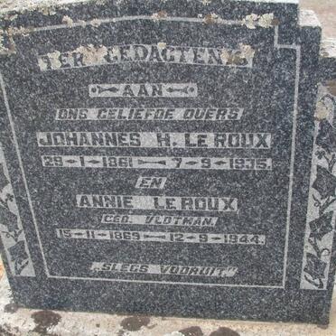 ROUX Johannes H., le 1861-1935 &amp; Annie VLOTMAN 1869-1944