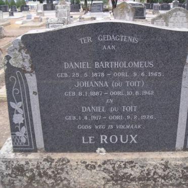 ROUX Daniel Bartholomeus, le 1878-1965 &amp; Johanna DU TOIT :: DU TOIT Daniel 1917-1926