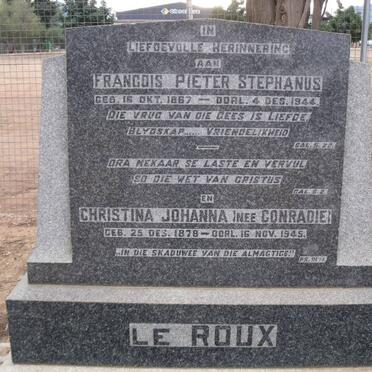 ROUX Francois Pieter Stephanus, le 1867-1944 &amp; Christina Johanna CONRADIE 1878-1945