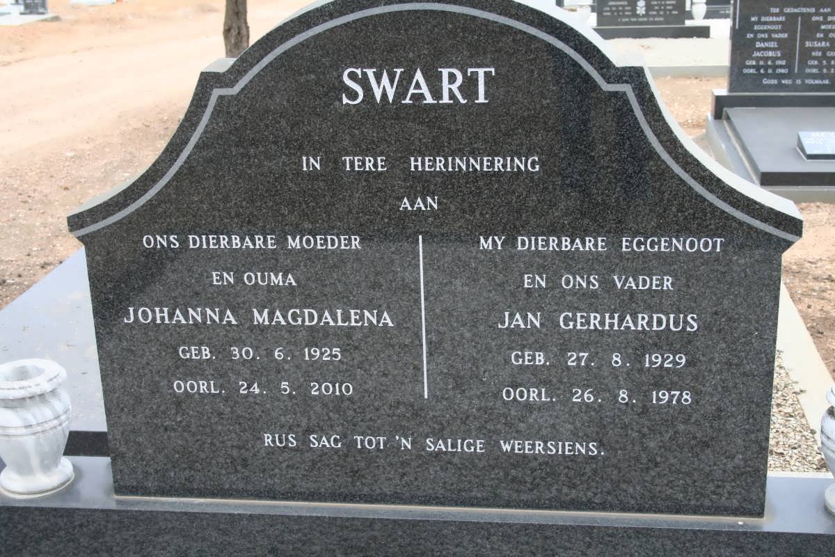 SWART Jan Gerhardus 1929-1978 &amp; Johanna Magdalena 1925-2010