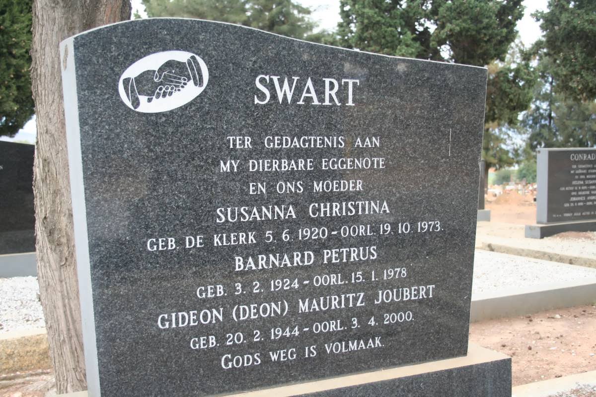 SWART Barnard Petrus 1924-1978 &amp; Susanna Christina DE KLERK 1924- 1973 :: SWART Gideon Mauritz Joubert  1944-2000