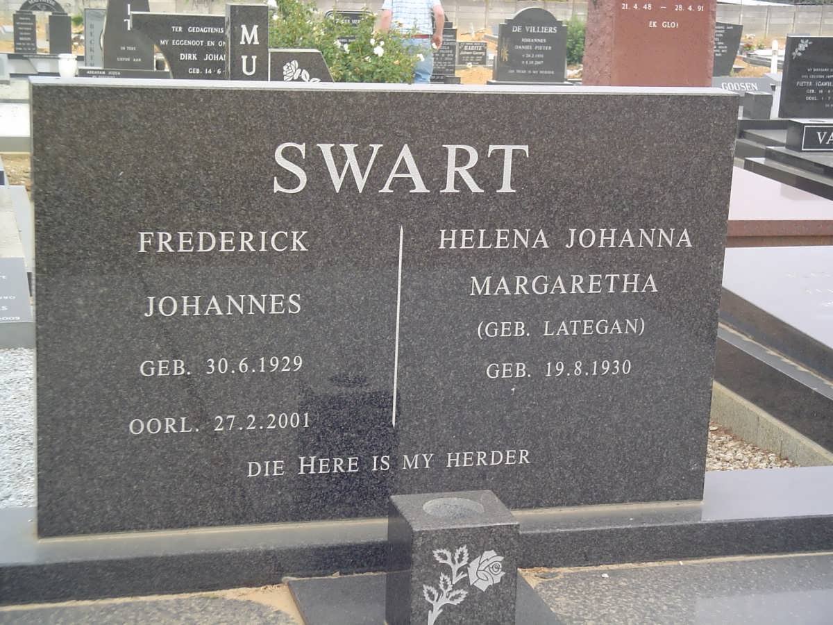 SWART Frederick Johannes 1929-2001 &amp; Helena Johanna Margaretha LATEGAN 1930-