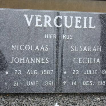 VERCUEIL Nicolaas Johannes 1907-1961 &amp; Susarah Cecilia 1911-1989