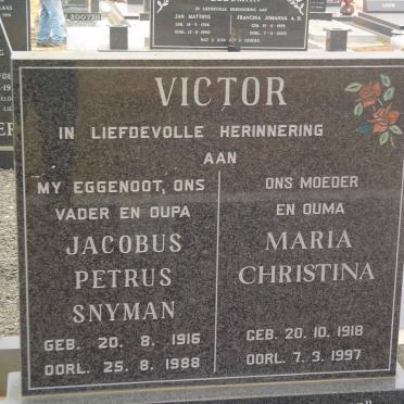VICTOR Jacobus Petrus Snyman 1916-1988 &amp; Maria Christina 1918-1997
