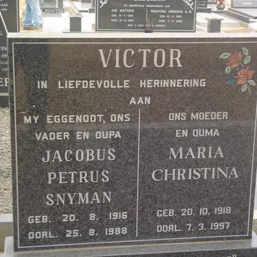 VICTOR Jacobus Petrus Snyman 1916-1988 &amp; Maria Christina 1918-1997
