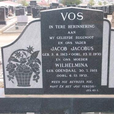 VOS Jacob Jacobus 1913-1970 &amp; Wilhelmina ODENDAAL 1915-1972
