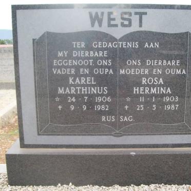 WEST Karel Marthinus 1906-1982 &amp; Rosa Hermina 1903-1987