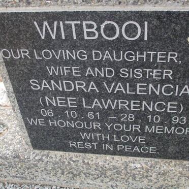 WITBOOI Sandra Valencia nee LAWRENCE 1961-1993